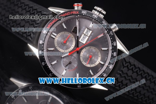 Tag Heuer Carrera Calibre 16 Day Date Swiss Valjoux 7750 Automatic Steel Case with Grey Dial Black Rubber Strap and Stick Markers (V6F) - Click Image to Close
